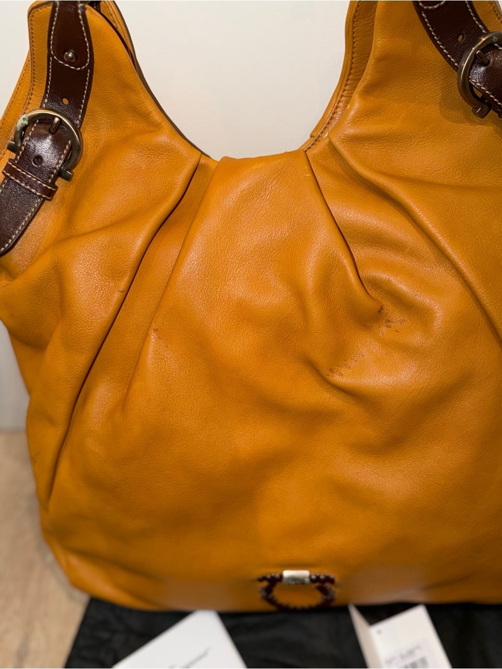 Salvatore Ferragamo Tan Leather Hobo Bag with Dark Brown Trim - Picture 8 of 14